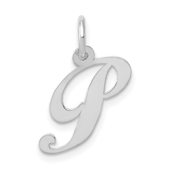 14k White Gold Ella Collection Small Fancy Script Initial P Pendant